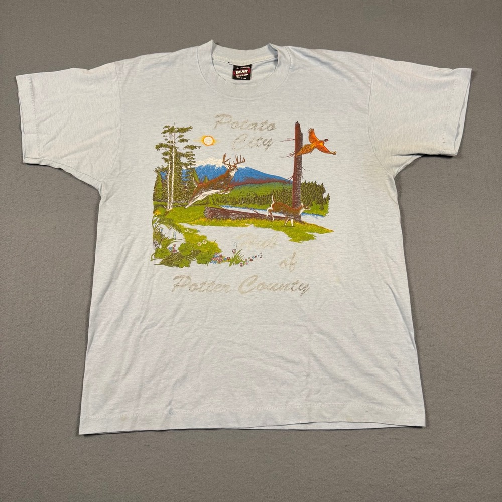 Vintage Potato City Potter County Fruit of the Loom Best T-Shirt Light Blue L